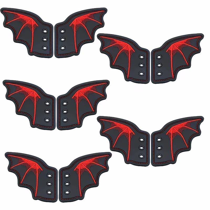 

5 пар красных украшений для обуви в форме крыльев летучей мыши из искусственной кожи — декоративные аксессуары с текстурой животных для скейт- и спортивной обуви, подходят для обуви на шнуровке.