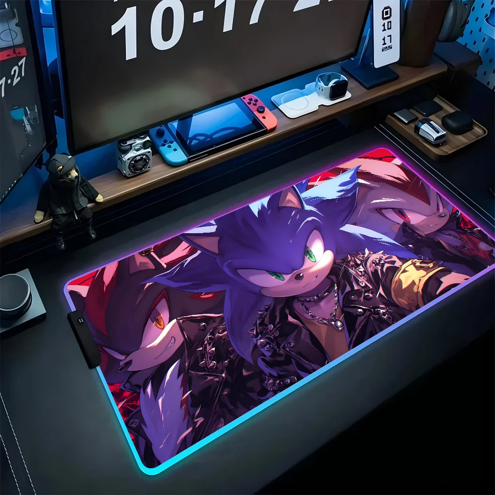 Cute Anime S-Sonic Mousepad XXL RGB Gaming Mouse Pads HD Black Gamer Accessories Large LED