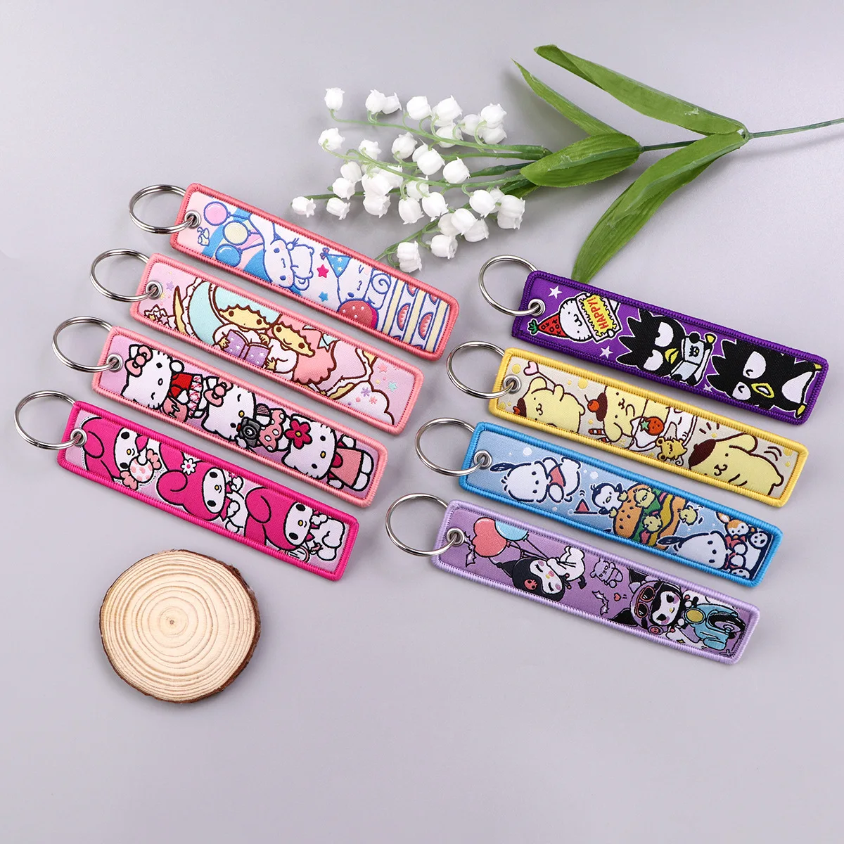 Anime Sanrio Hello Kitty Melody Kuromi Embroidery KeyChain Key Tag Cars Backpack Chaveiro Keychain Keyring Accessories Toy Gift view 4