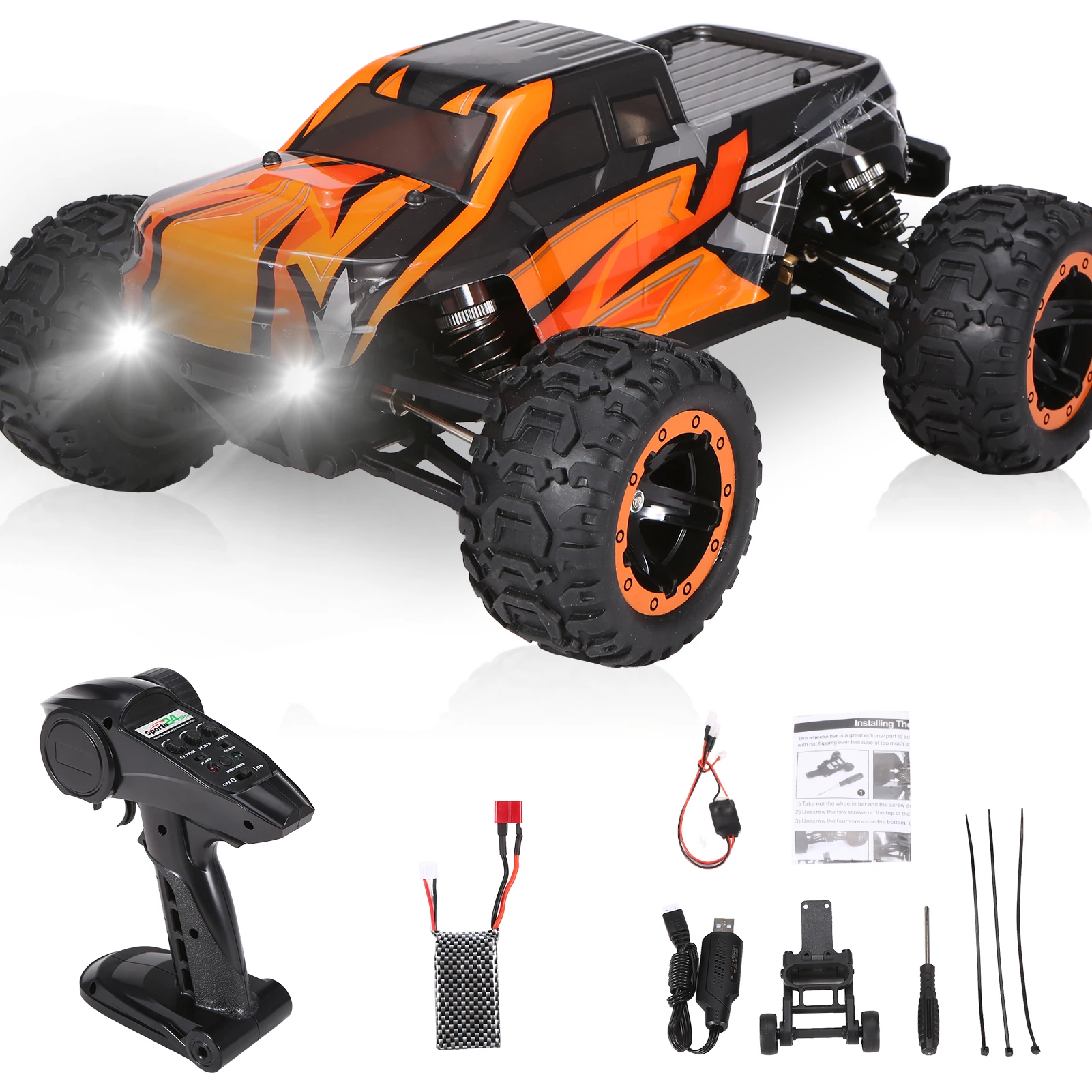 RC Car High Speed 1/16 4WD 45 Km/h Brushless Motor Vehicle All Terrains Waterproof Off-Road Truck with LED Light 1/2/3 Batteries