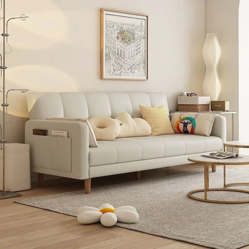 Sofa small apartment living room three-person rental room fabric folding sofa bed dual-purpose