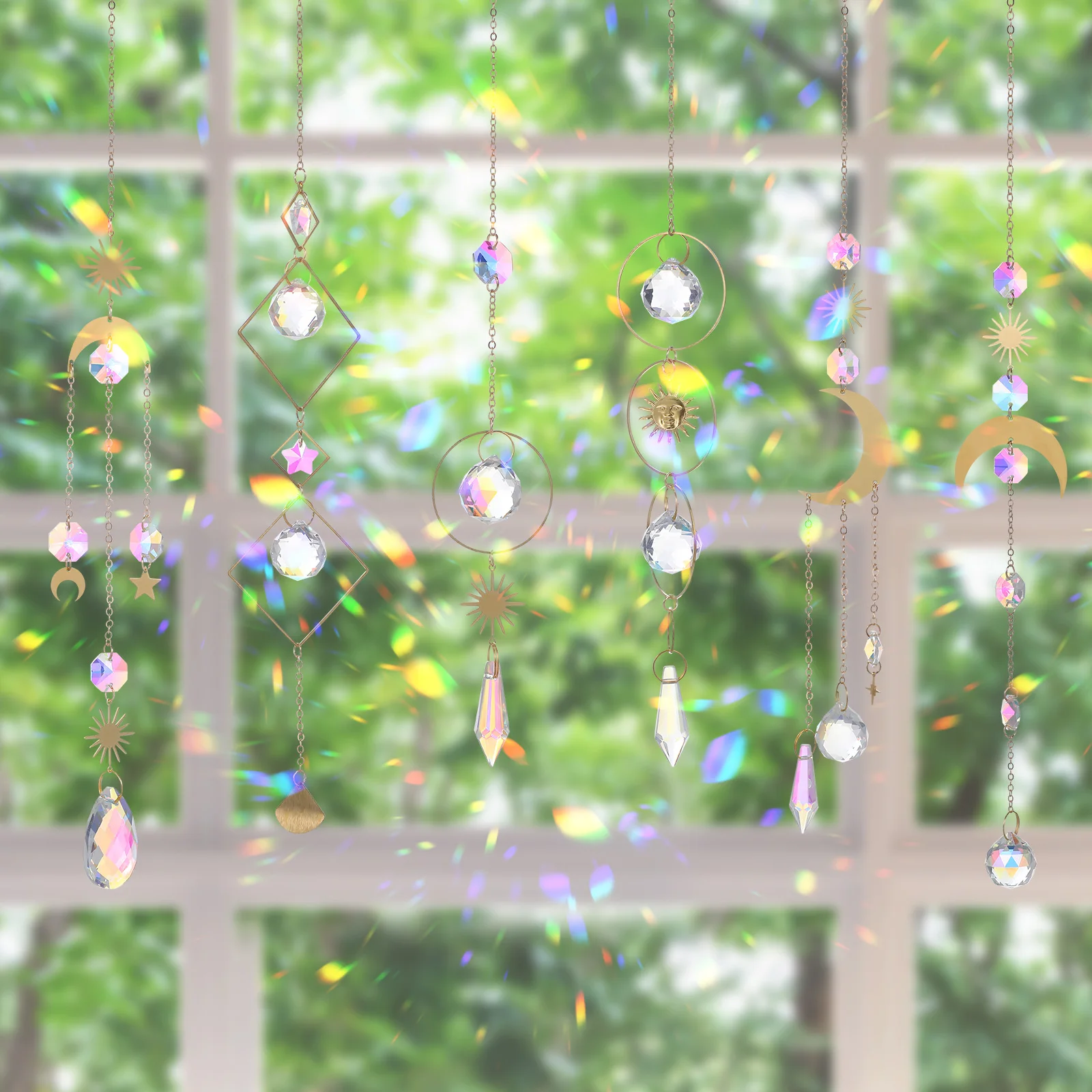 

6 Pcs Charm Catchers Hanging Prism Colorful Crystals Suncatcher Glass Pendant Window Ornament