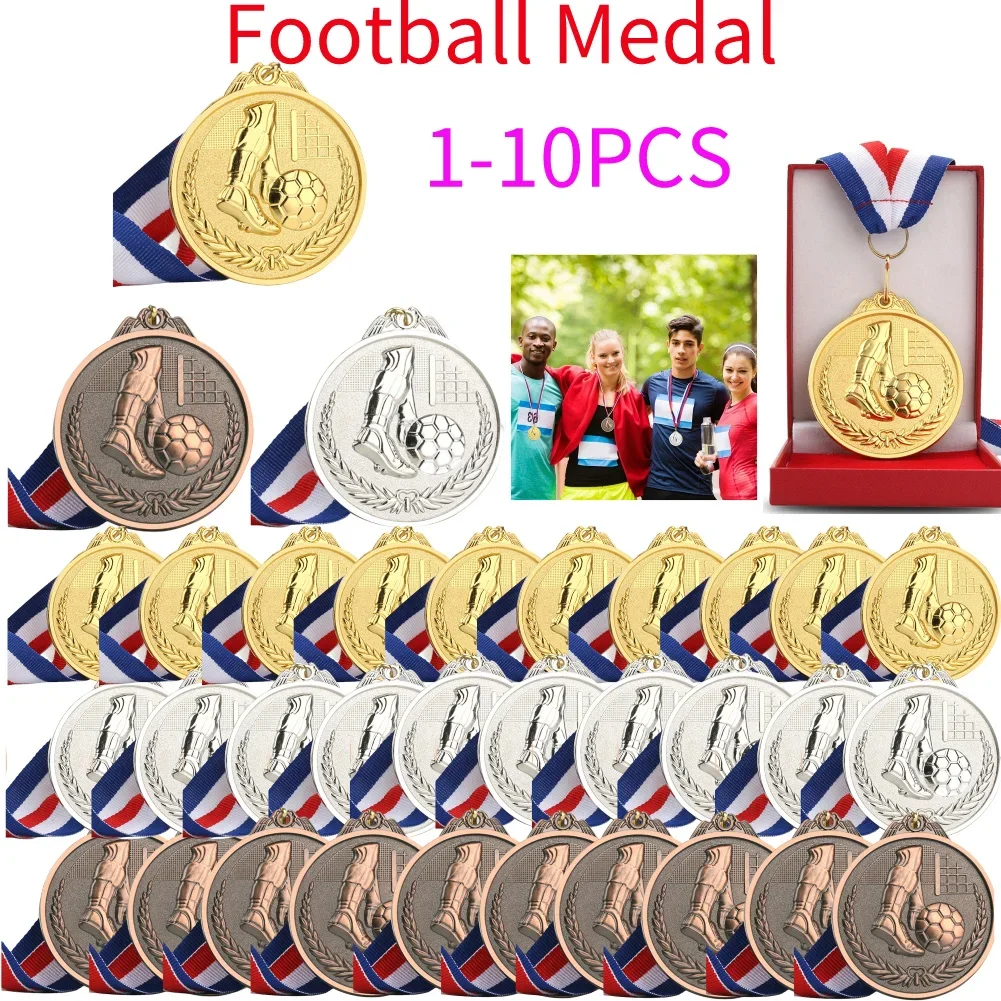 1/5/10Pcs Soccer Sport Medals Zinc Alloy Football Competition Medals Wear-resistant Collection Gold Silver Bronze School Supply