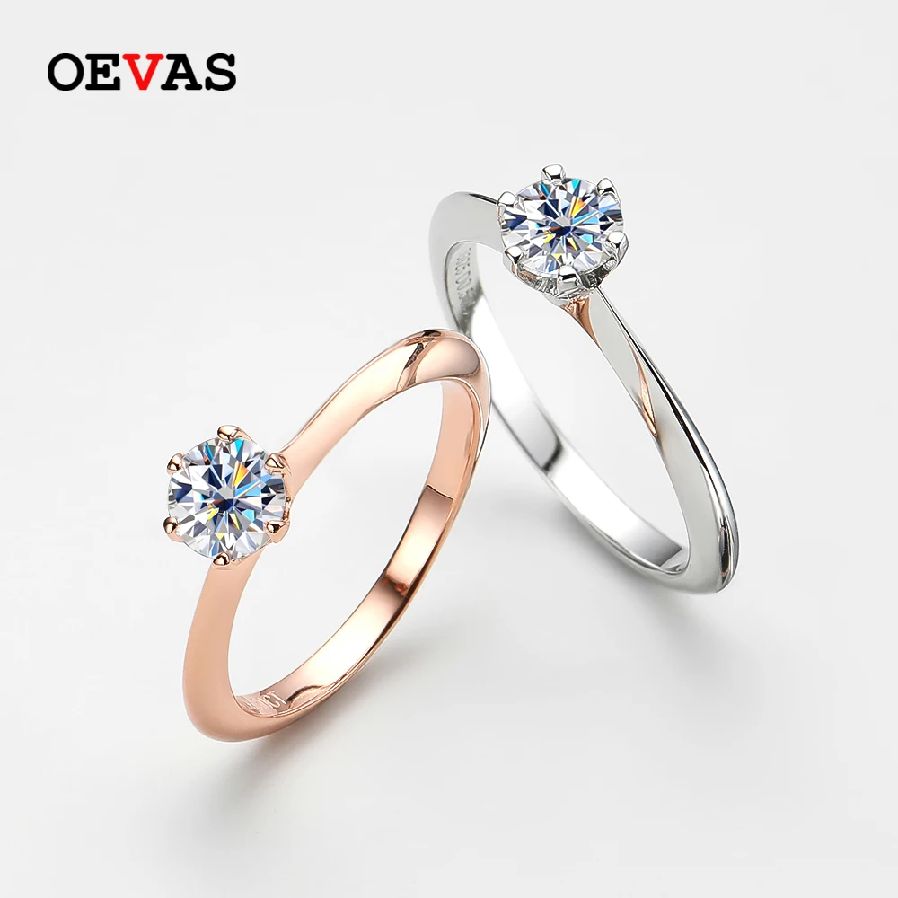 

OEVAS Sparkling Real 0.5 Carat Moissanite Wedding Rings For Women Top Quality 100% 925 Sterling Silver Engagement Fine Jewelry