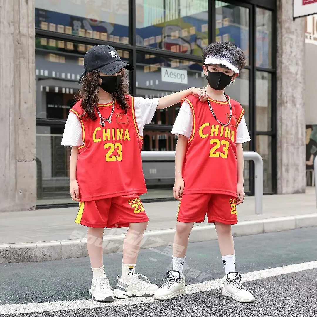 New 24/25 children's clothing suit sports sweat-absorbent boys and girls #23basketball jersey fake two-piece uniform suit for pr