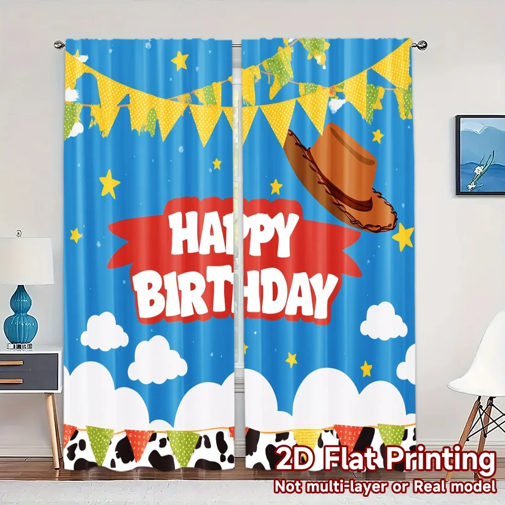 2pcs, 2D FLAT PRINTING Curtains (Without Rod) Cowboy Celebration Fashionable Modern Curtains 100% Polyester Curtains Art Deco