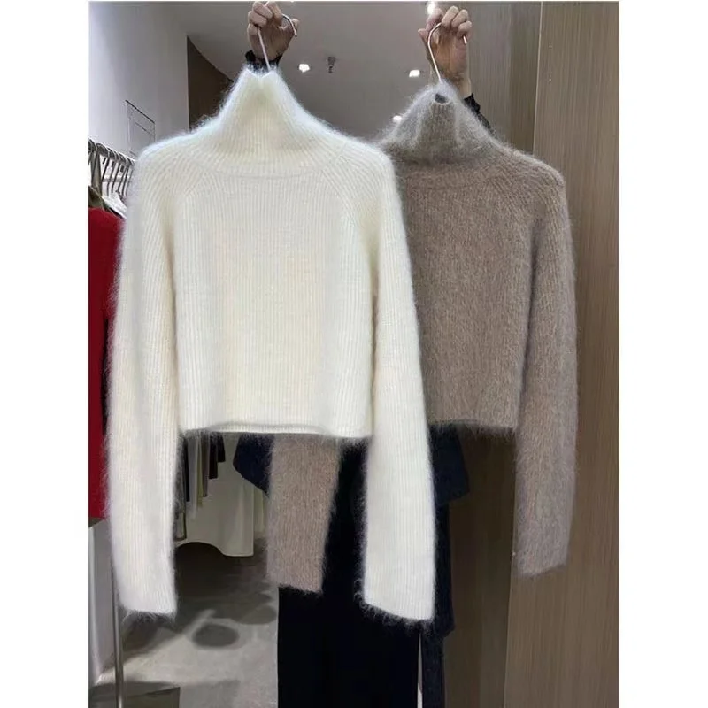 

Women Solid Autumn Winter Turtleneck Mohair Sweater Roglan Sleeve Wool Cashmere Knitted Pullovers Warm Jumper Oversize X1451