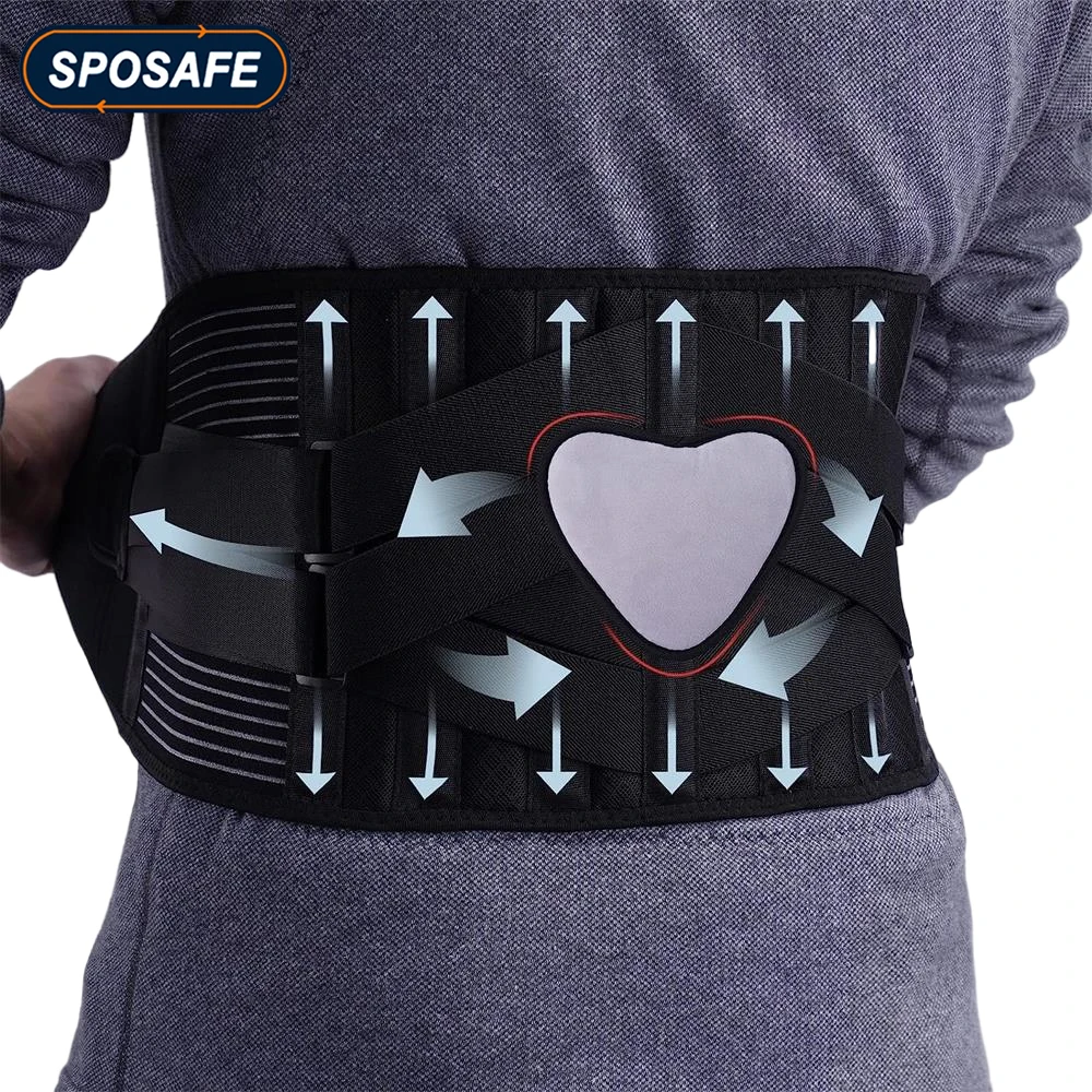 Back Brace Adjustable Waist Lumbar Support Belt with 6 Stays & 16-hole Mesh for Men Women Back Pain Relief, Sciatica, Scoliosis