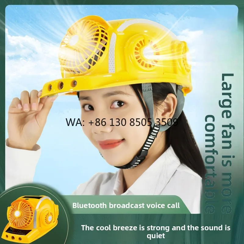 

New Model Summer Cooling Sunshade Helmet with Thickened Liner and Rechargeable Solar Lithium Battery Safety Hard Hat for Export