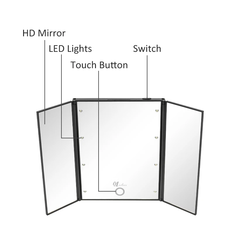 Missmeeca 휴대용 LED 조명 메이크업 거울, 화장대 조명, 컴팩트 메이크업 거울, 접이식 LED 거울 램프