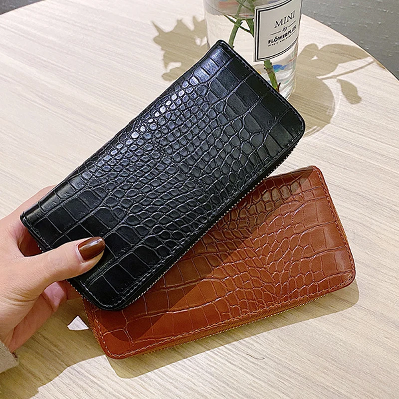 

1Pc Ladies Wallets Crocodile Pattern Long Zipper Handbags Fashionable Korean Ladies Large-Capacity Horizontal Zipper Wallets
