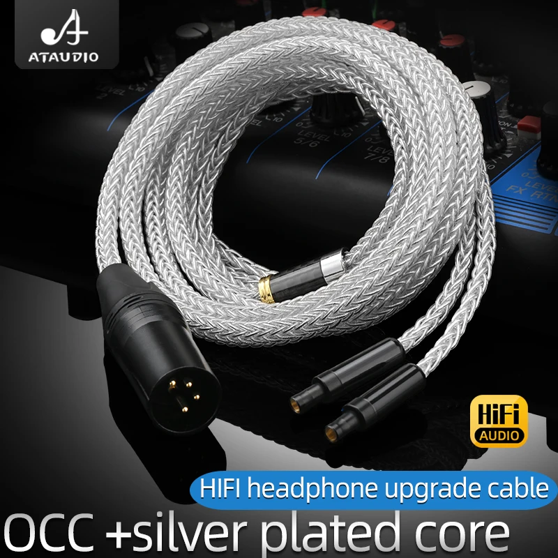 ATAUDIO HiFi Headphone Upgrand Cable OCC Silver Plated Core 2.5/3.5/4.4/6.5mm Earphone Upgrade Cable For Players Amps HD800