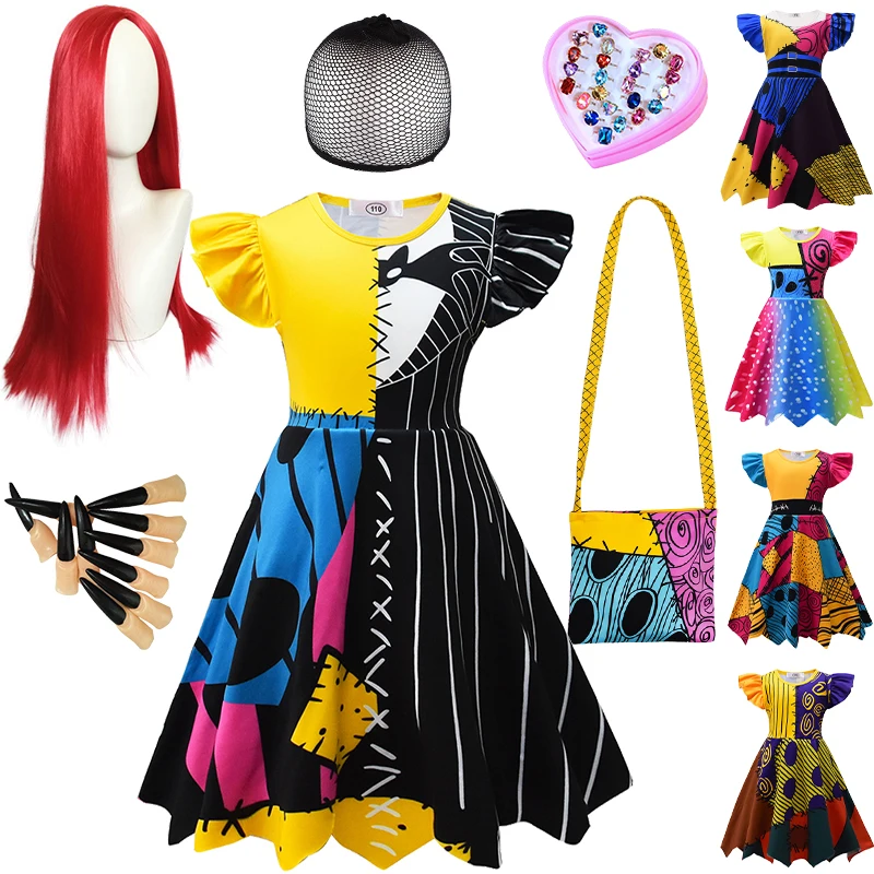 

Before Christmas Nightmare Ghost Sally Dress for Girls 2-10Years Halloween Cosplay Children's Masquerade Skeleton Demon Costume