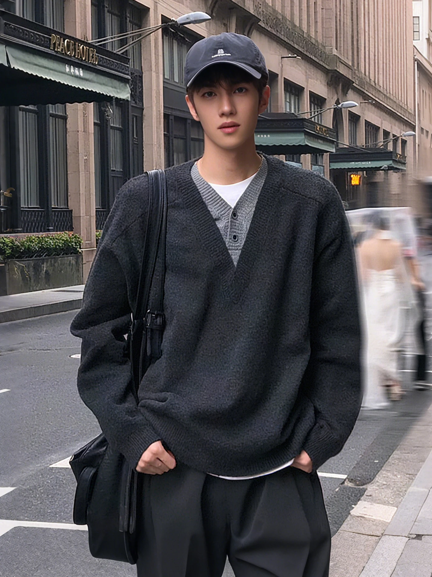 Suéter de Punto con Cuello en V para Hombre, Cseta Interior, Estilo Clásico,  Informal, Hoado, de Manga Larga, Cálid...