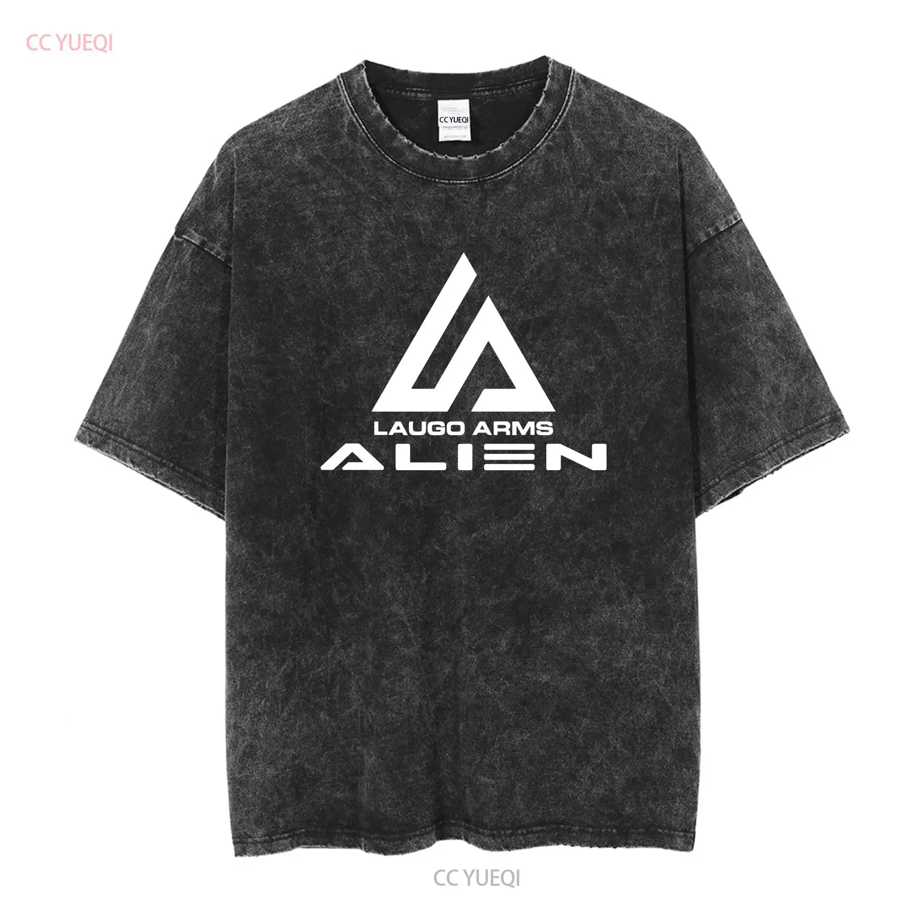 Laugo Arms Alien Pistol Logo T Shirt American Size S 5XL vintage Washed fashion Unisex Slightly streetwear Versatile Stretched view 2