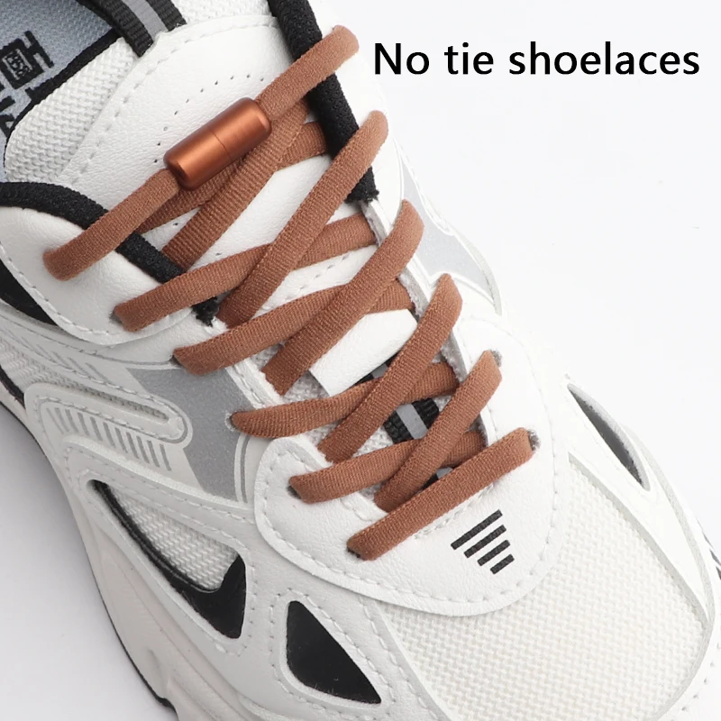 1 Pair Elastic Shoe Laces Round Colored Matte metal Lock No tie Shoelaces  For Men And Women Casual Shoes Lazy Shoelace