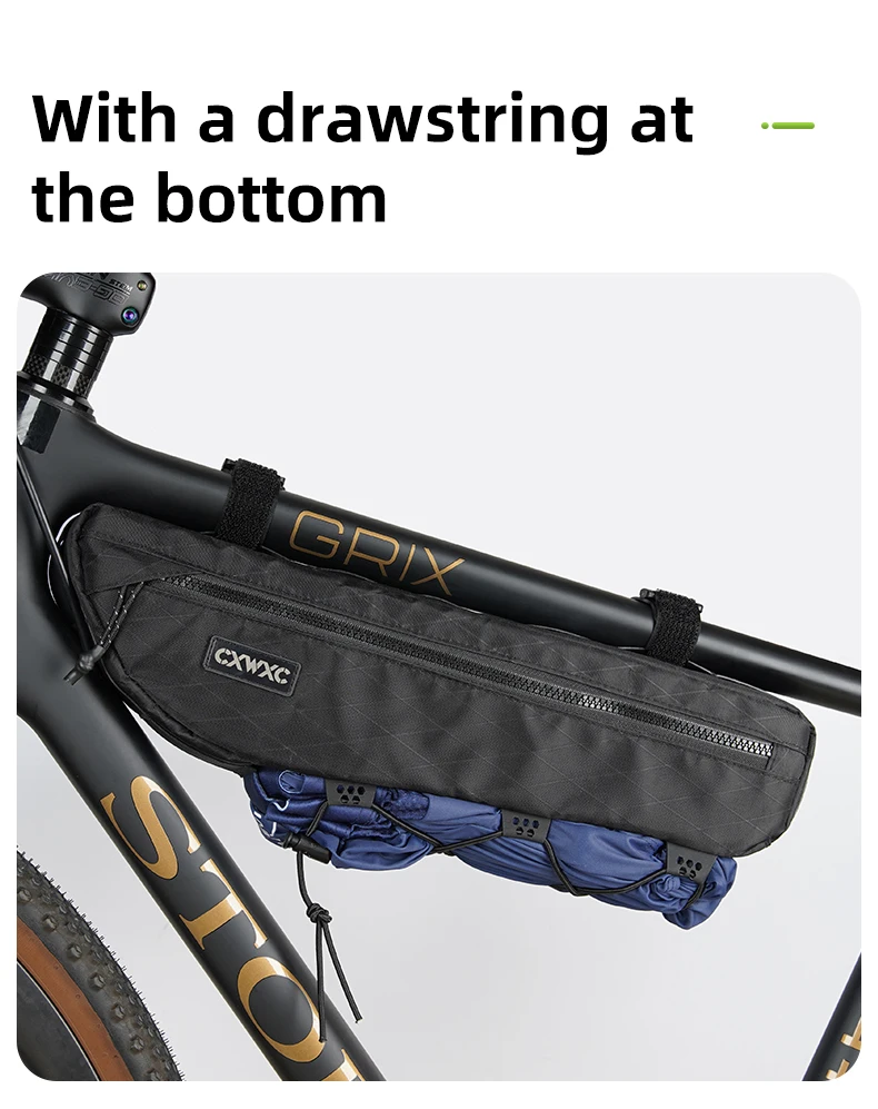 CXWXC Fahrrad-Rahmentasche, 2,4 l, großes Fassungsvermögen, Fahrrad-Unterrohrtasche, dreieckige Tasche, doppelseitiger Reißverschluss mit Bodenbindungssystem – Detail 8