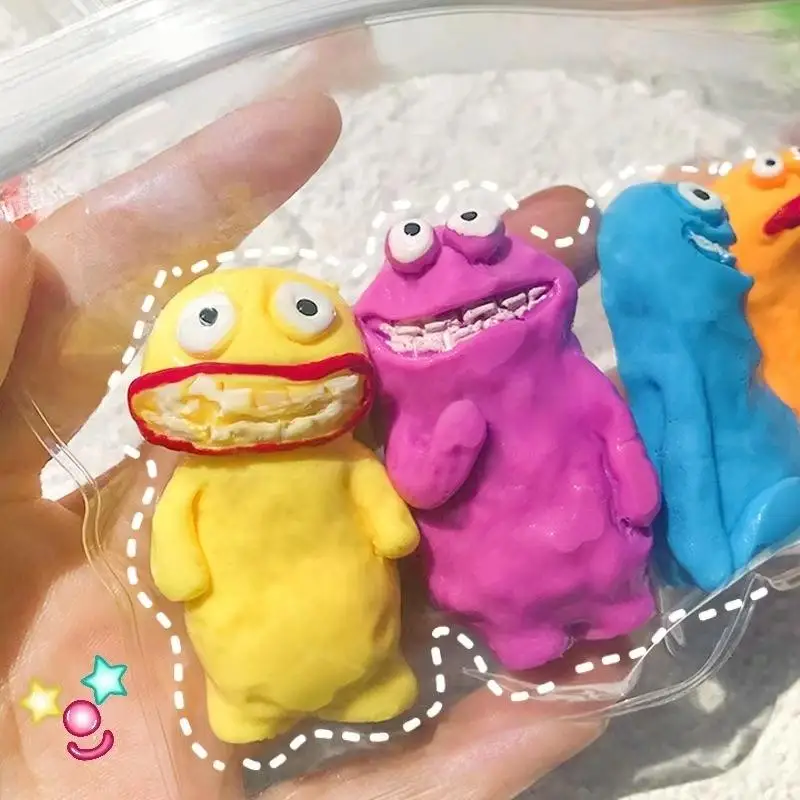 Set of 5 Squishable Clay Man Monsters: Stress-Reducing Decompression Musical Toys for Light-Hearted Fun