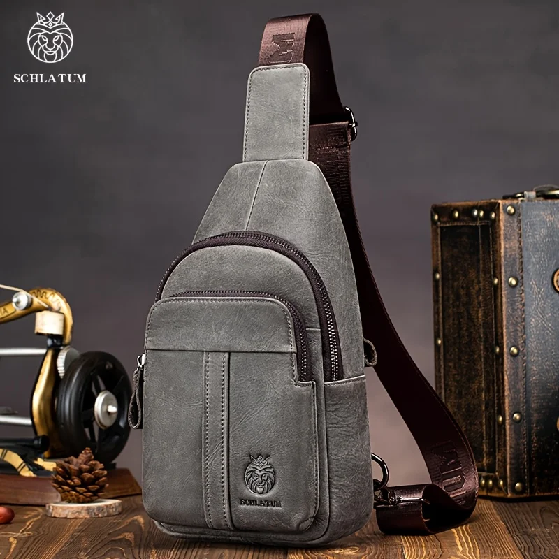 SCHLATUM Men's Genuine Leather Chest Bag – Durable Crossbody Shoulder Pack for Travel, Commuting & Daily Use