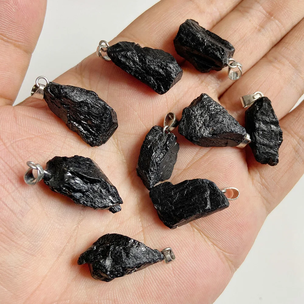 Natural Irregular Black Tourmaline Pendants Freeform Raw Charm Pendant Yoga Healing Stone Pendant for Jewelry Making Handmade