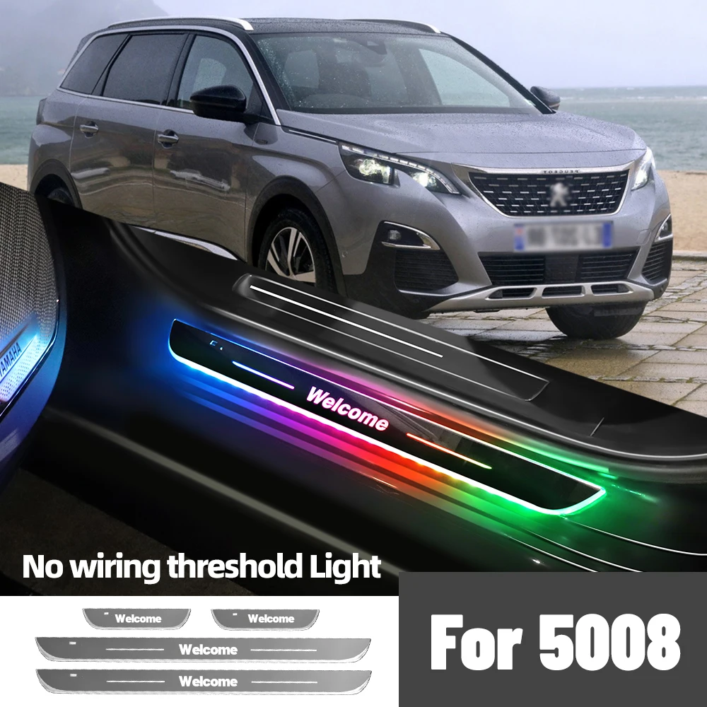 

For Peugeot 5008 2009-2023 2016 2018 2020 2021 Car Door Sill Light Customized Logo LED Welcome Threshold Pedal Lamp Accessories