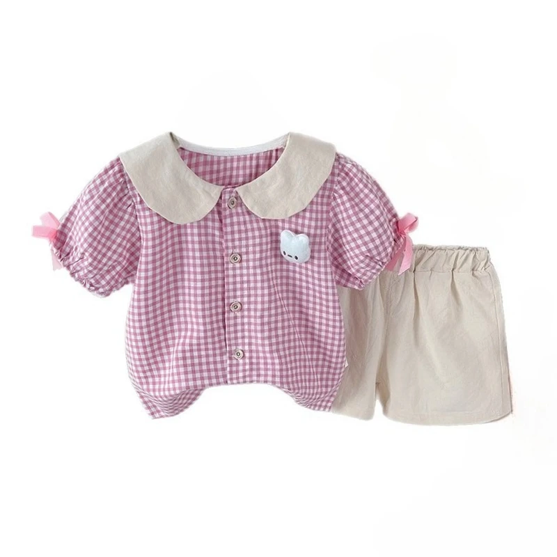 

New Summer Fashion Baby Clothes Children Girls Short Sleeved Plaid Shirt Shorts 2Pcs/Sets Infant Casual Costume Kids Tracksuits
