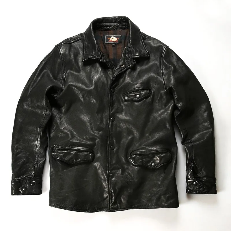 A fully vegetable-tanned leather for men's motorcycle workwear