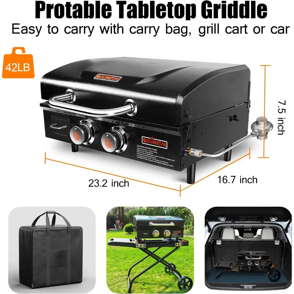 Griddle Grill Combo  22 Inch with Hood 2 Burner Gas Grills Propane Grill with Carry Bag Outdoor Griddle