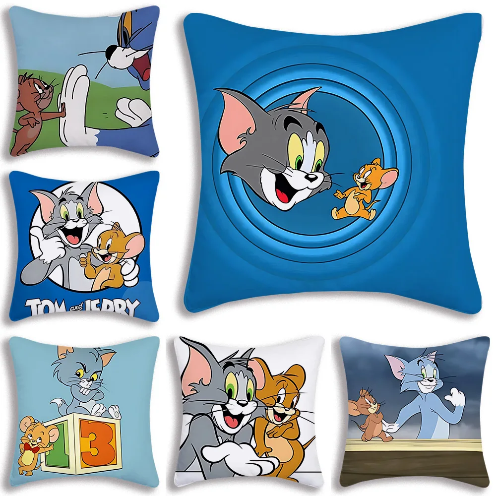 Toms and Jerrys Pillow Covers Cartoon Sofa Decorative Home Double-sided Printing Short Plush Cute Cushion Cover