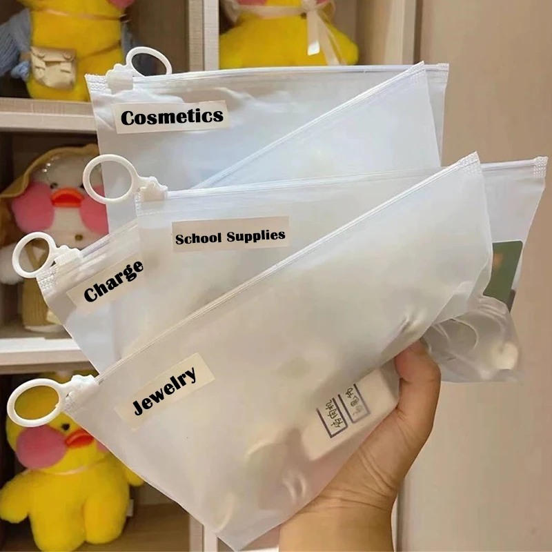 A5 10pcs Clear Travel Storage Bag Zipper Punch Portable File School Supplies Holder Cosmetic Organizer Pocket Bags Category Desk