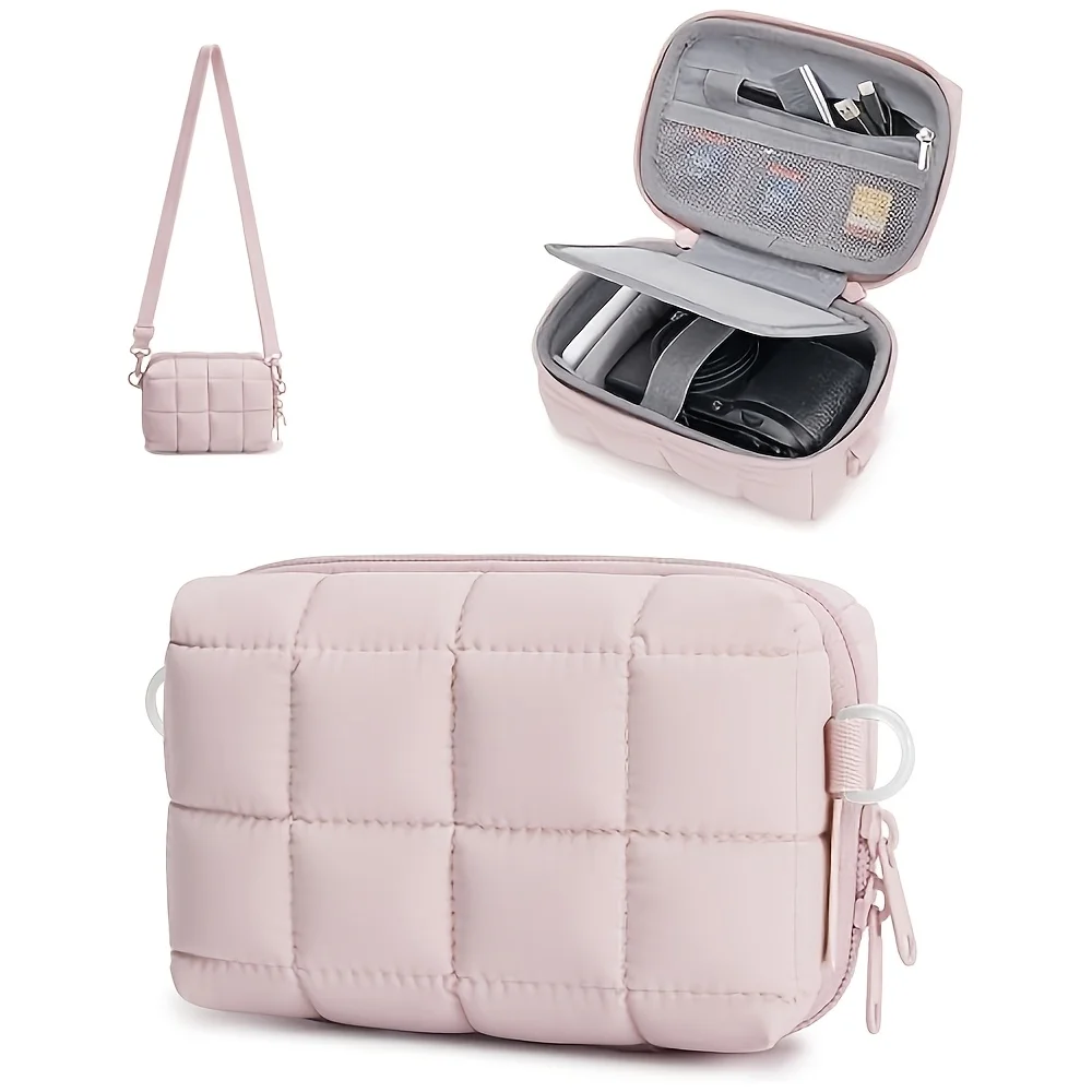 Waterproof drop camera bag, thickened diamond grid crossbody bag, camera fluffy protective cover