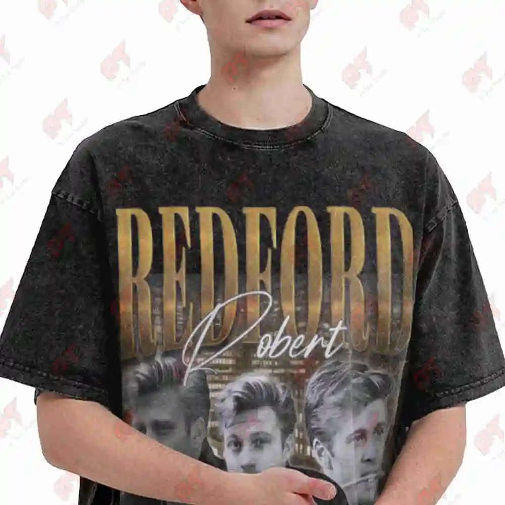 Robert Redford Photo Vintage Washed Tee Pure Cotton T-Shirt