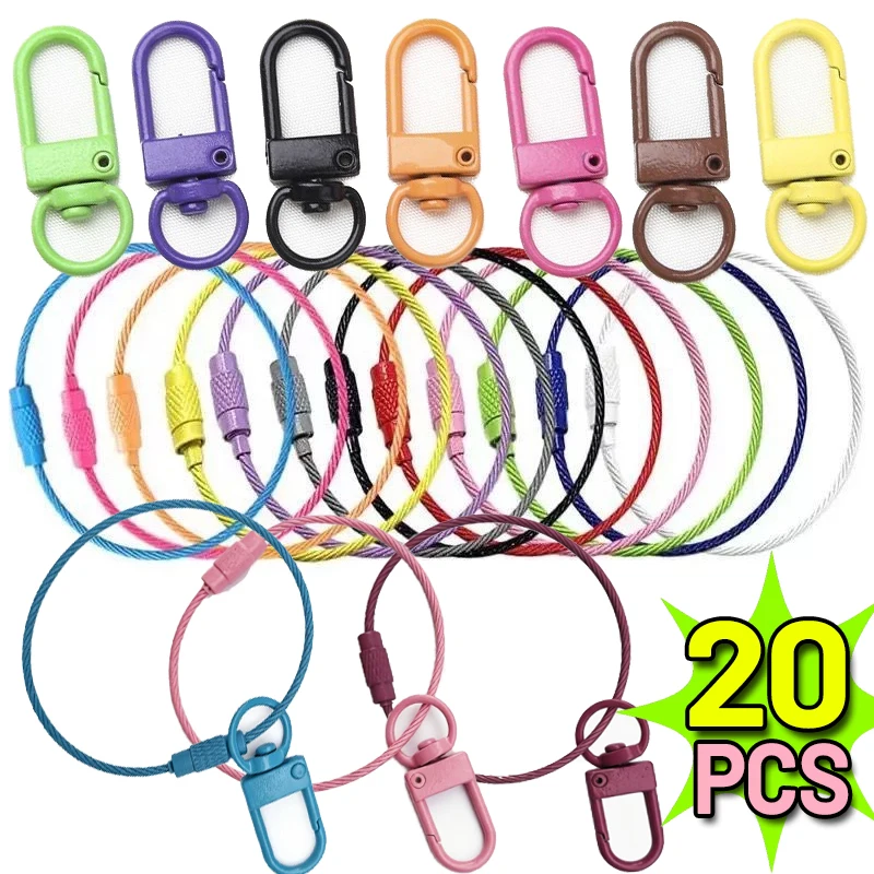 Stainless Steel Lobster Clasp Wire Keychains Colorful Round Cable Loop Screw Lock Rope Rings DIY Keyrings Key Chains Accessories