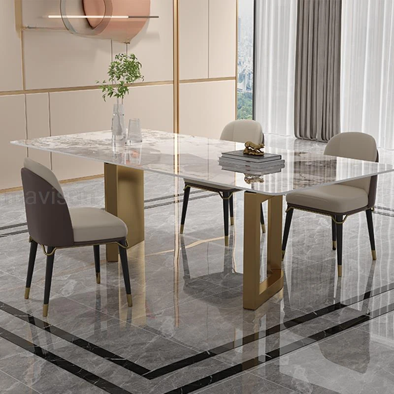 

Modern Luxury Marble Dining Table SetStainless Steel Gold Base Nordic Rock Slab Tables Coffee Meuble De Salon Home Furniture