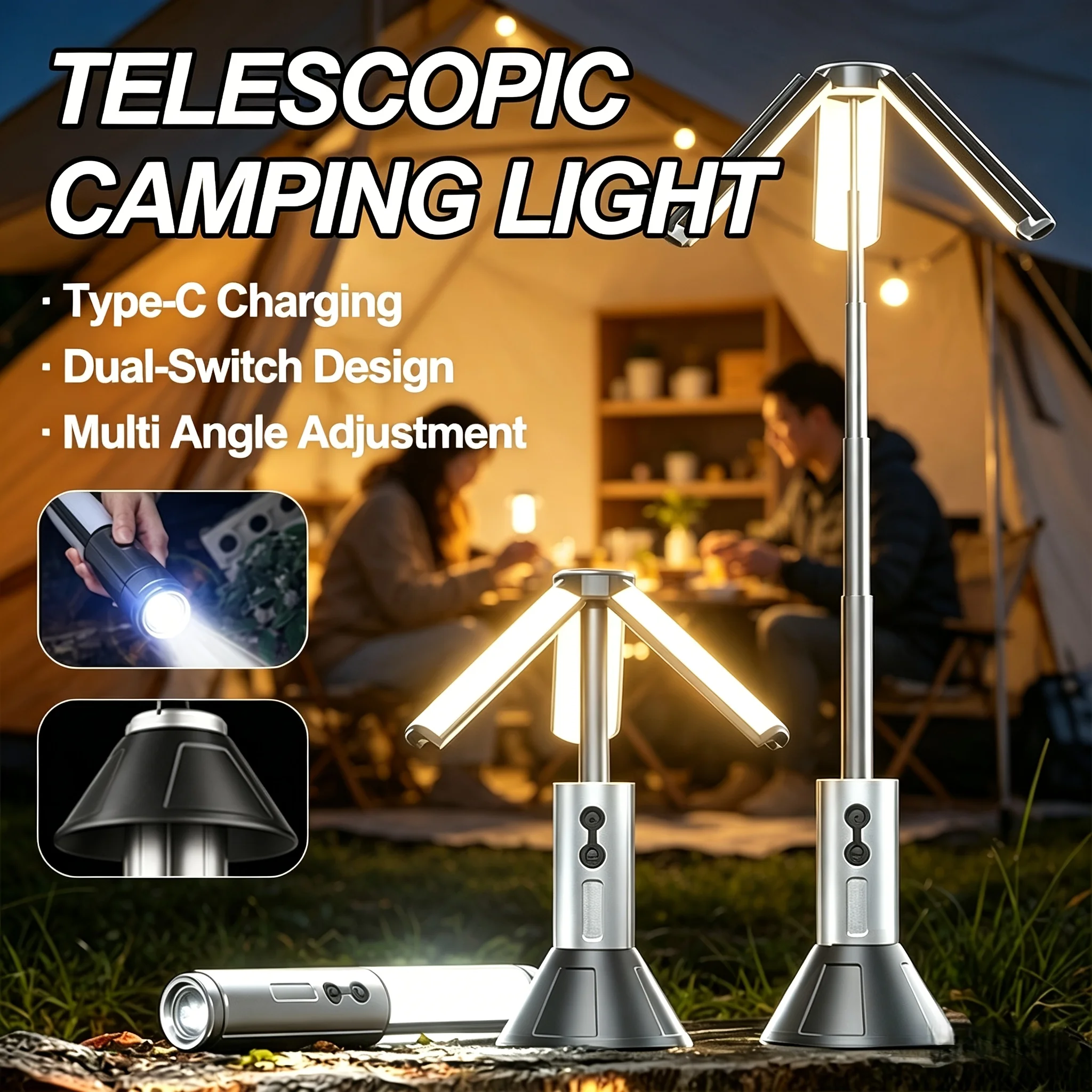 

1000 LM Retractable Camping Lamp Portable 8000mAH Rechargeable Work Light Hiking Fishing Flashlight Outdoor Emergency Lanterns