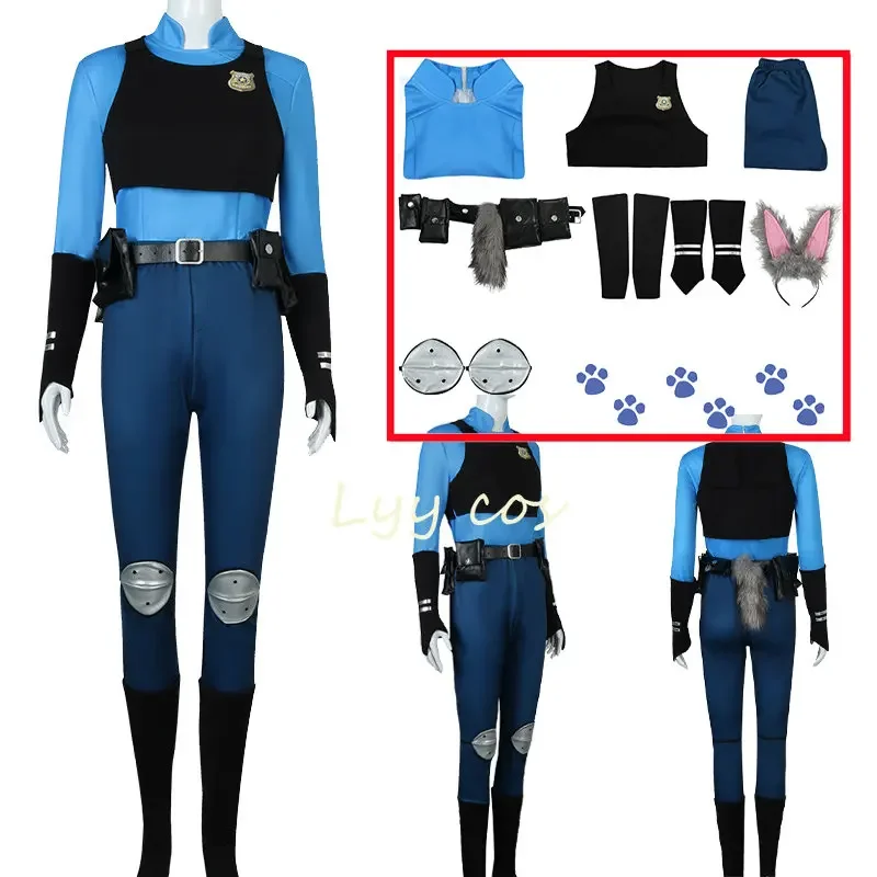 Judy Cospaly Anime Hopps Cosplay Costume Woman Police Uniform Top Pants Bunny Tail Halloween Set