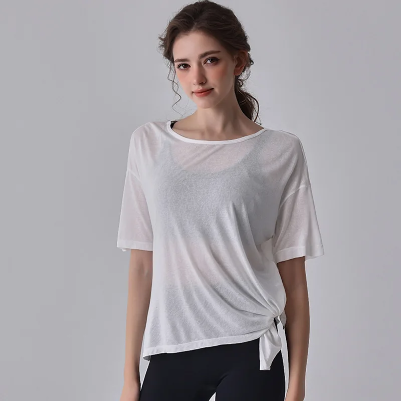 

Женская свободная блузка для йоги, легкий спортивный топ, дышащая футболка с короткими рукавами, одежда для фитнеса, новинка лета