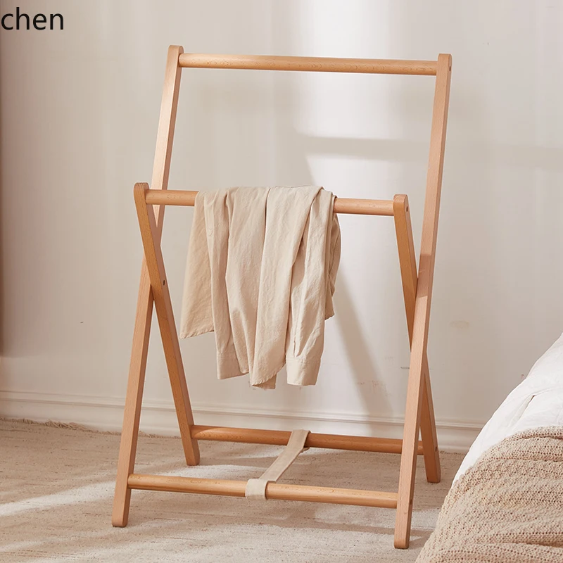 Clothes Rack Floor-standing Bedroom Household Solid Wood Coat Rack Folding Small Bedside Clothes Rack