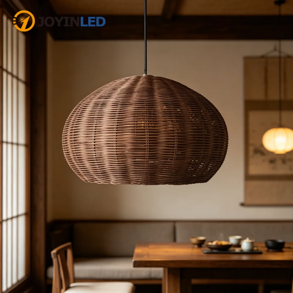 

JOYINLED Pendant Lamps Vintage Handmade Rattan Led Light Japanes Style Lighting for Kitchen Island Loft Dining Room Chandelier