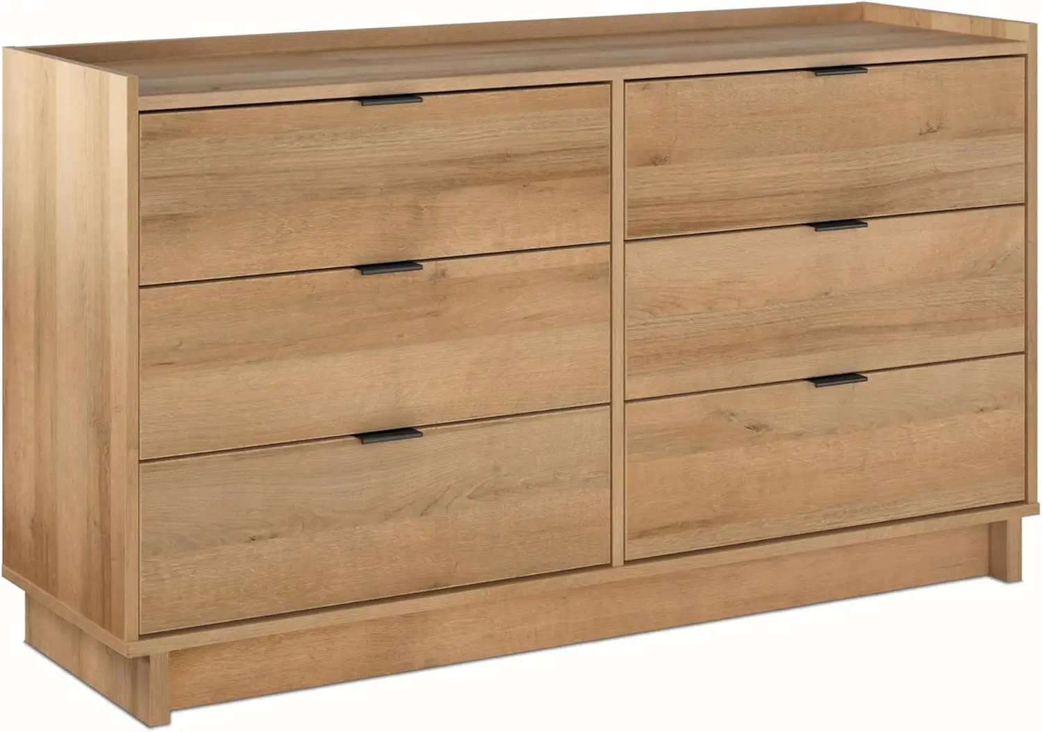 Modern 6-Drawer Double Dresser for Bedroom, Modern Bedroom Furniture, 52.5” Wide x 16” deep x 29.5” Tall, Oak