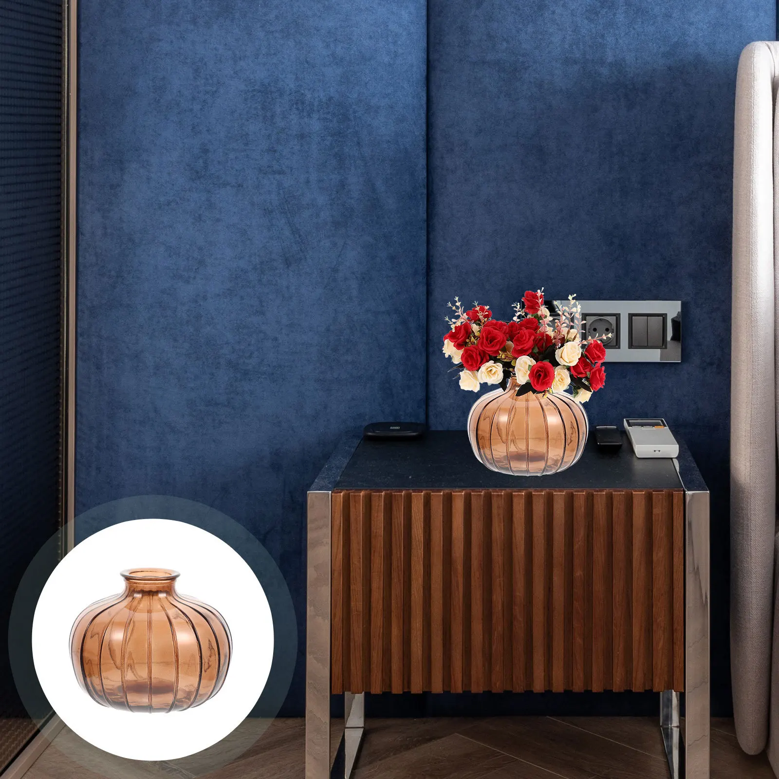 

2Pcs Pumpkin Small Glass Vase Decorative Flower Vase for Desktop Flower Arrangement Home Decoration Office Home Decoration