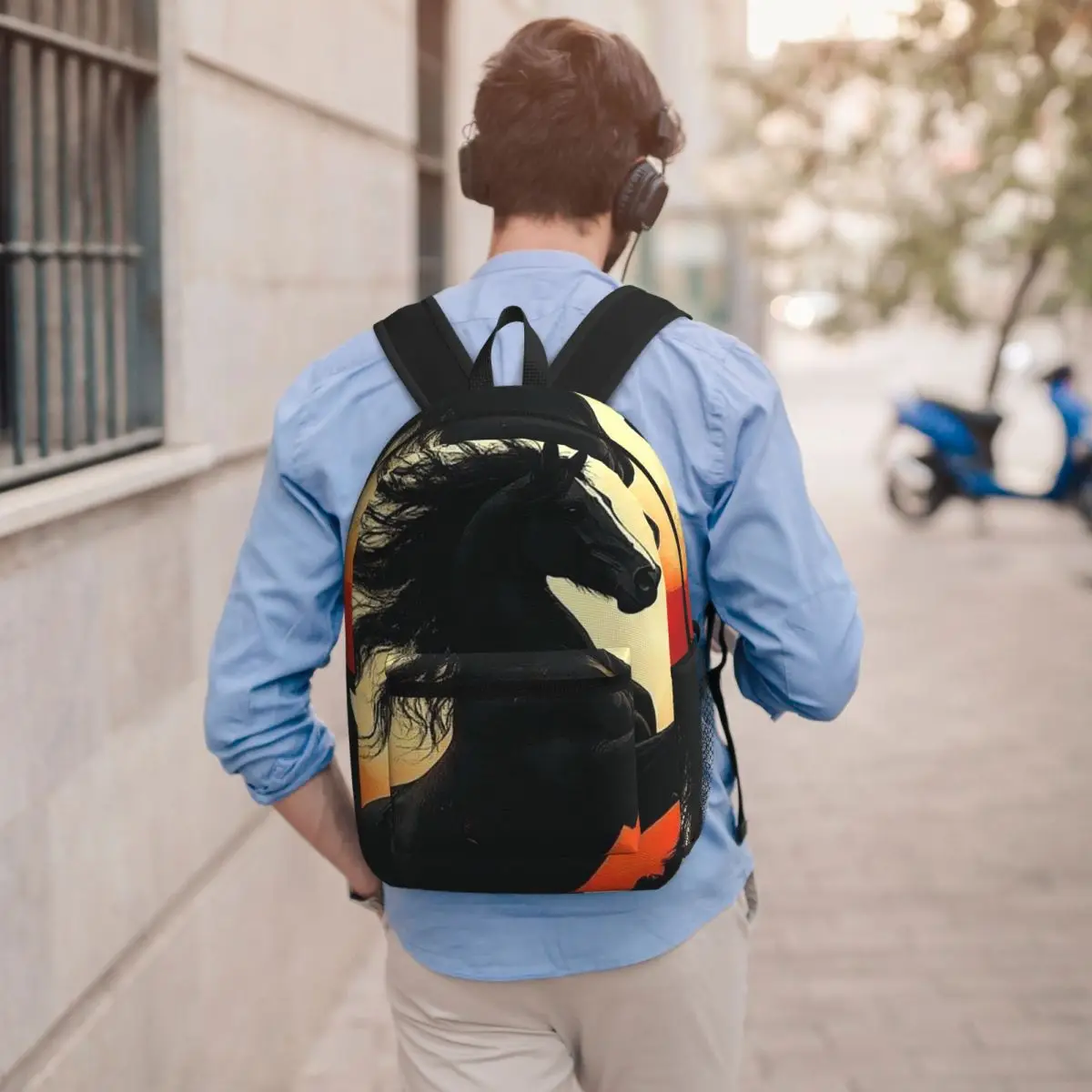 

Black Horse Galloping Against Crimson Backdrop Backpack Boys Girls BookBag Kids School Bag Laptop Shoulder Bags for Men Women