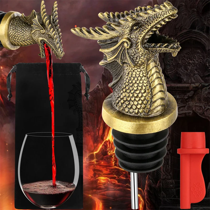 Drachenkopf-Weinausgießer und -Verschluss 2-in-1 Edelstahl-Ausgießer mit Silikondichtung Küchenzubehör für Club Hochzeit Party – Detail 2