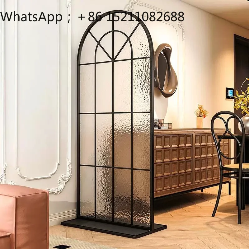LLY cream feng shui pattern glass partition living room entrance facing door blocking movable Changhong screen