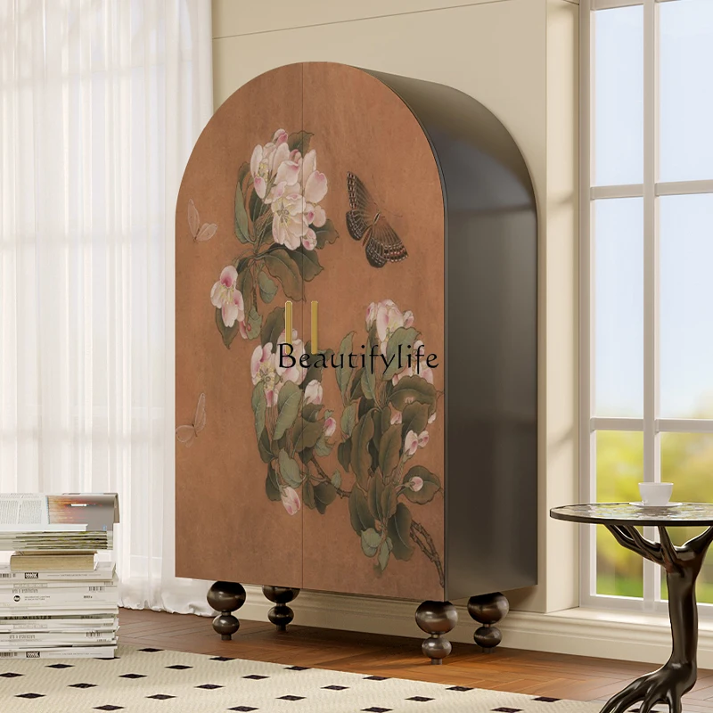 

French retro Chinese style solid wood wardrobe household bedroom storage cabinet