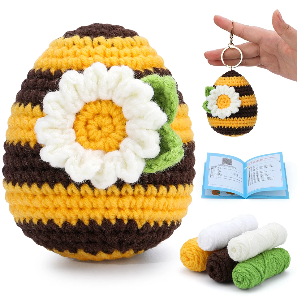 LMDZ Compact Crochet Material Wrapped Egg Shaped Ornament Pendant with Yarn, Instruction and Step By Step Video Turial