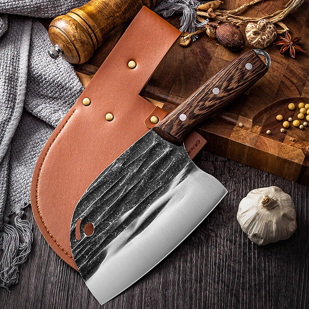 Butcher Kitchen Knife High Carbon Steel Serbian Chef Knife Forged Vegetable Cooking Cleaver Cutting Slicer Meat Knife Covers