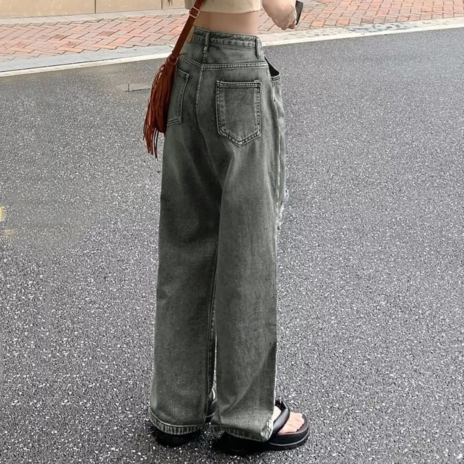 Baggy Jeans Trousers With High Waist E Girl Style Streetwear Fashion Vintage Denim Trousers Loose Straight Leisure Trousers