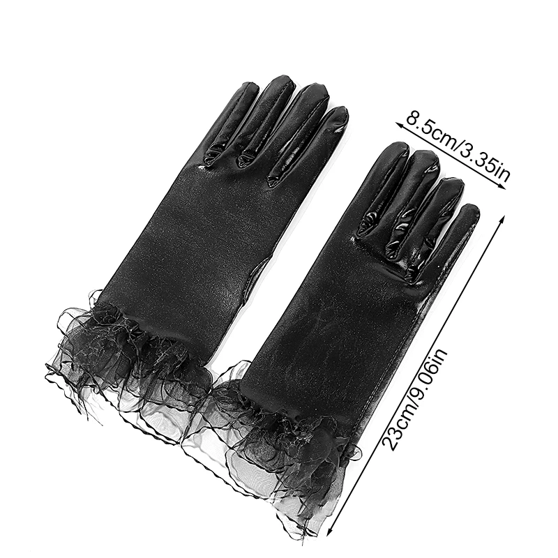 Mode Sexy Kant Korte Handschoenen Vrouwen Lakleer Handschoenen Gothic Ruches Volle Vinger Handschoenen Dames Nachtclub Dans Wanten