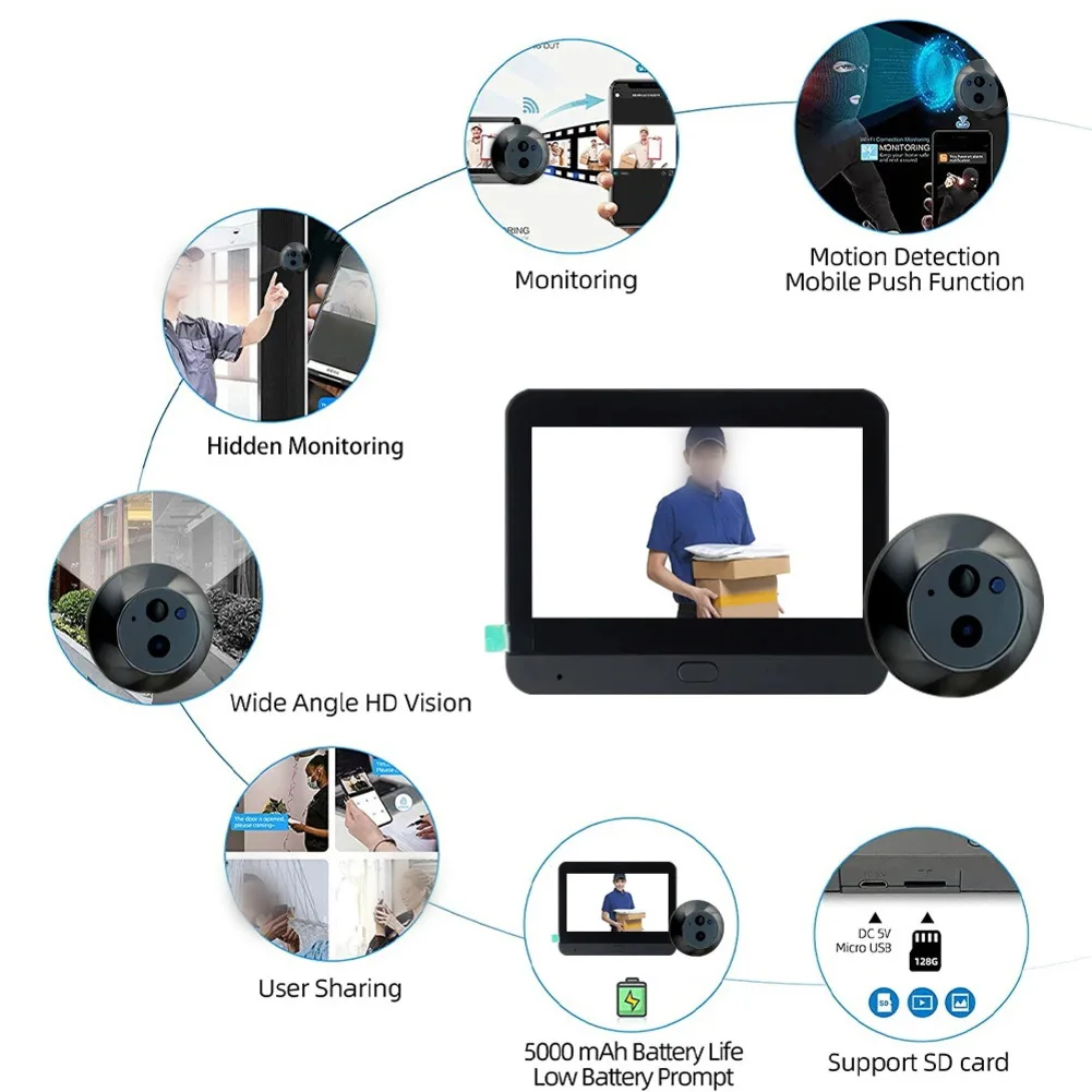 Apartment Door Viewer 2.4G Video Doorbell Front Door Apartment Entry Wireless Video Door Camera Video Doorbell